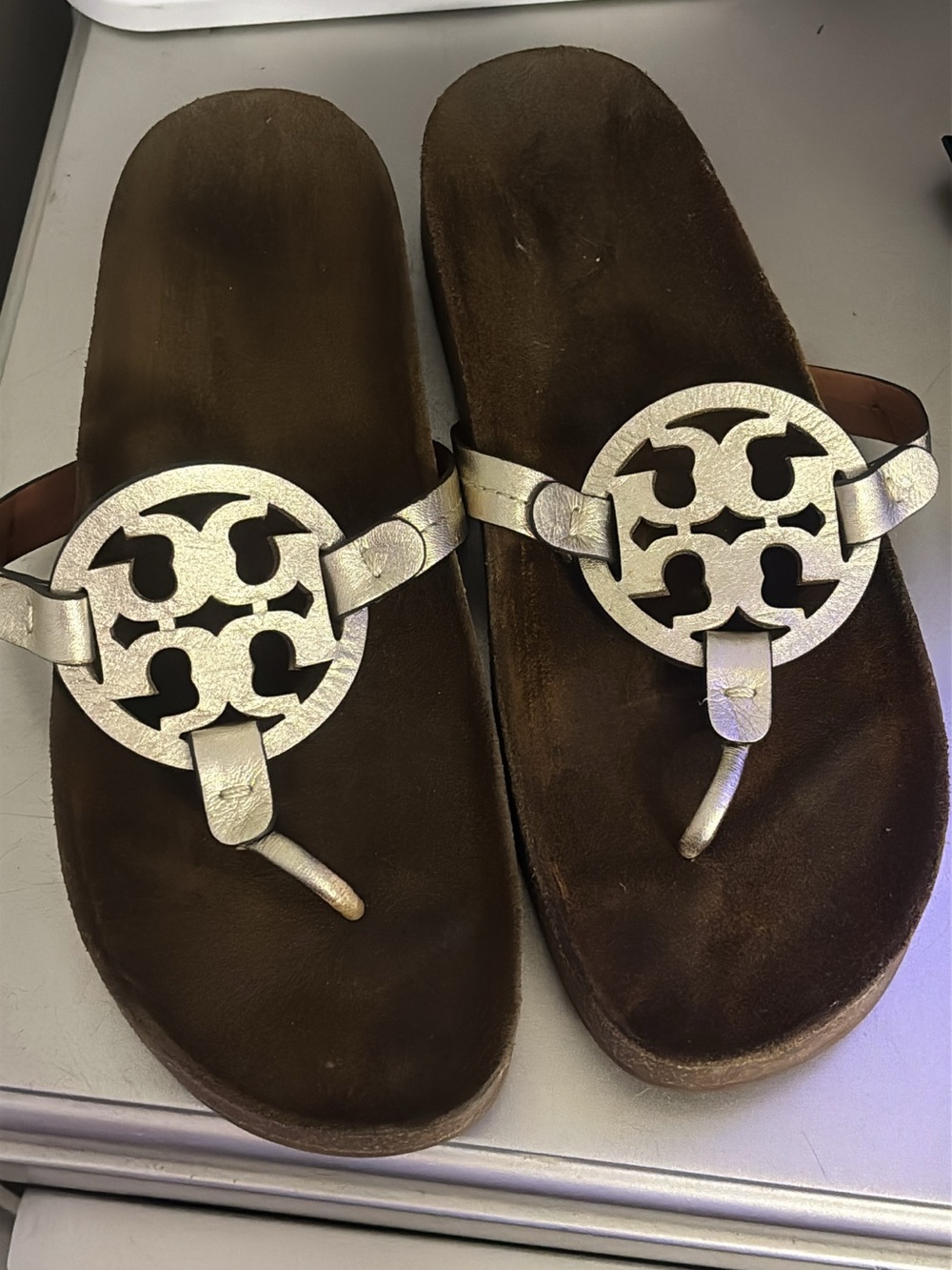 Tory Burch Metallic Gold Logo Thong Sandals